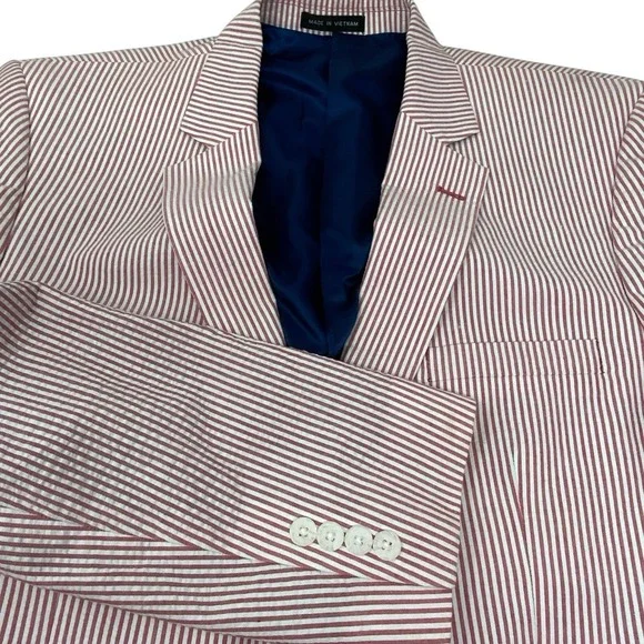 Linea Uomo Blazer Mens 44L Red White Seersucker Cotton Sport Coat Jacket Summer